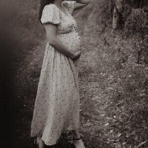 Full Length Floral Button Down Maternity Dress